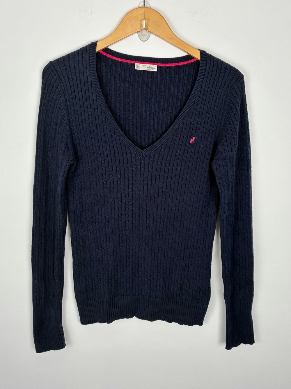 Vintage 2000s Old Navy Navy Blue Ribbed V-Neck Sweater Preppy Elena Gilbert L